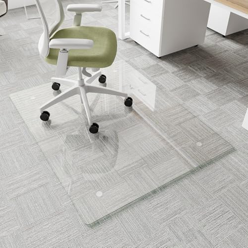 Koonmi Chair Mat for Carpet, Tempered Glass 36"x46" Office Chair Mat, Glass Chair Mats Protector with Rounded and Polished Edges, Ideal for Hardwood Floor, Carpet, Office, Desk, Rolling Chair - color: Transparent, size: 36"x46"