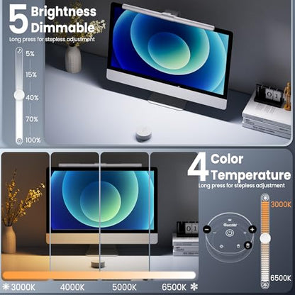 Quntis Monitor Light Bar Pro White, Eye-Care No Glare USB Computer Lamp, Stepless Dimming & Auto-Dimming Brightness, Dual Control, Modern Aesthetic Space Saving Desk Accessories Office Gaming Reading - style: ‎ScreenLinear Pro White
