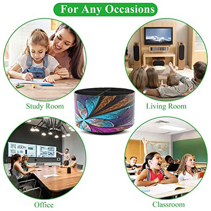 Round Leather Art Supply Organizer,Remote Control Holder,360 Degree Rotating,Multi-Functional Pencil Holder,4 Compartments Desktop Stationary Organizer(1-Fractal Flower) | Round - color: 1-Fractal Flower