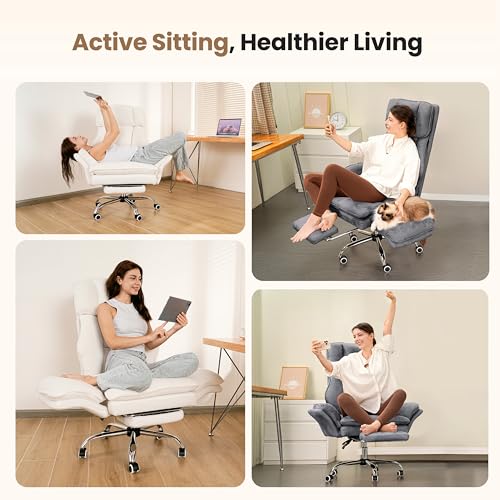 Big and Tall Office Chair, Flip Armrests for Pets & Cross Legged Sitting | Executive Ergonomic Computer Gaming Chair with Foot Rest, Teddy Fleece Wide Seat Reclining Desk Chair, White Vanity Chair - color: White