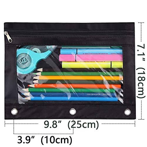 Zippered Binder Fabric Pencil Pouch - color: Black