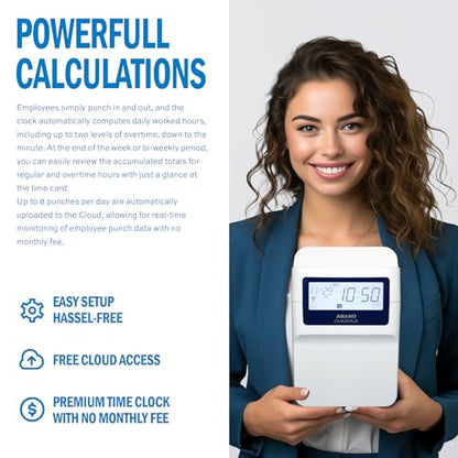 Amano MJR-Plus Calculating time Clock for 100 Employees. Free Cloud app Included