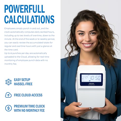 Amano MJR-Plus Calculating time Clock for 100 Employees. Free Cloud app Included
