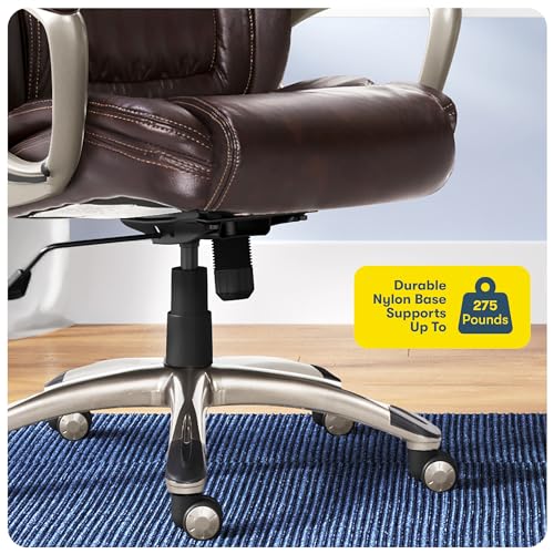 Serta Ergonomic Executive Office Chair with Lumbar Support, Leather Chair | Garret, Back Pain Relief, Foam Seat Cushion, Padded Arms, Adjustable Height and Reclining, Office Chair with Wheels, Brown - color: Brown