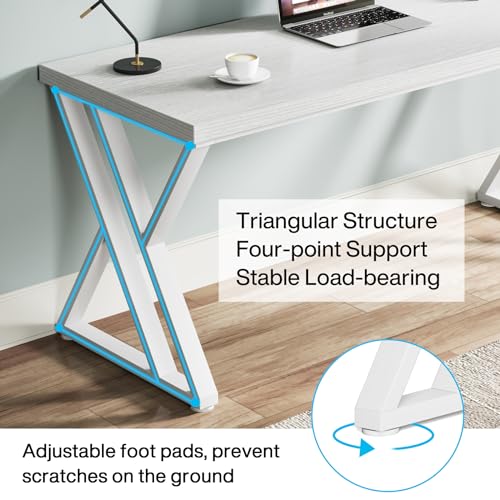 Tribesigns Writing Computer Desk, 55 inch Heavy Duty Study Desk with Z-Shaped Metal Leg, Modern Simple Home Office Computer Desk, White - color: White