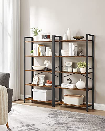 VASAGLE 5-Tier Bookshelf, Bookcase with Steel Frame, Book Shelf for Living Room, Home Office, Study, 11.8 x 26 x 60.2 Inches, Industrial Style, Rustic Brown and Ink Black ULLS061B01 - color: Rustic Brown + Ink Black, size: 5 Tiers (11.8"D x 26"W), style: