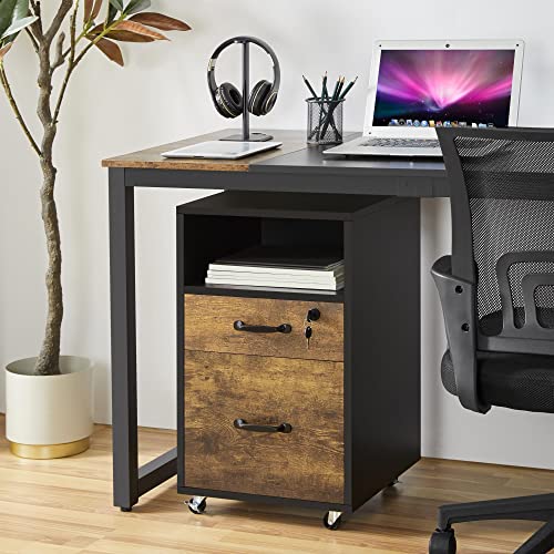 Yaheetech 2-Drawer File Cabinet with Lock, Under Desk Storage, Rustic Brown