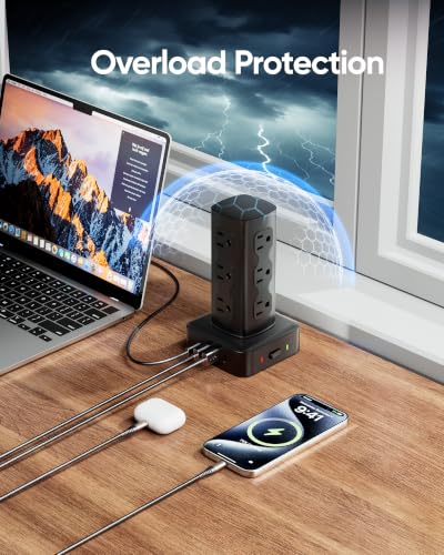 100W Charging Station, Acozvin Power Strip Tower with 12 AC Outlets 8 USB - size: 100W