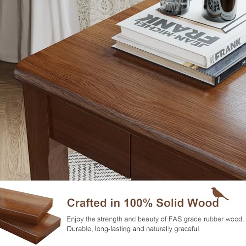 Wood Desk, Solid Wood Writing Table for Home Office, Mid Century Modern Desk with Drawers, Walnut (47inch / 120cm) - color: A-walnut, size: 47.2*15.7*29.5 Inch