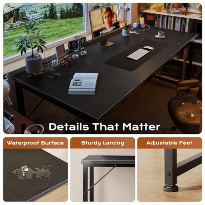 PRAISUN 63 X 30 Inch Extra Deep Desk with Power Outlets - color: Black, size: 63*29.5 inch