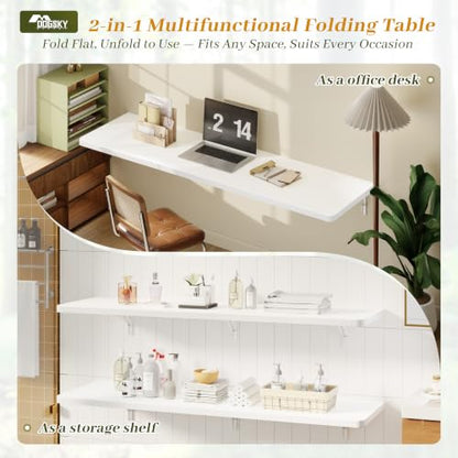 Dogsky Floating Wall Desk 60" x 16" - 500 lbs Heavy Duty Solid Pine - color: White, size: 60" x 16"