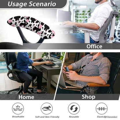 Cow Print Gaming Chair Arm Rest Slipcovers, 2 Pieces Removable Office Chair Arm Covers, Stretchable Comfort Office Chair Armrest Covers with Elastic Band - color: Cow-black and Pink