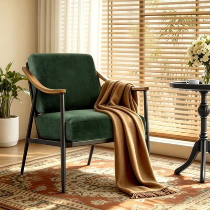 RNKSFX Modern Accent Chairs Set of 2 for Living Room Bedroom Mid Century Arm Chairs Upholstered Office Accent Chairs Comfy Waiting Room Chairs with Metal Frame, Green - color: Green
