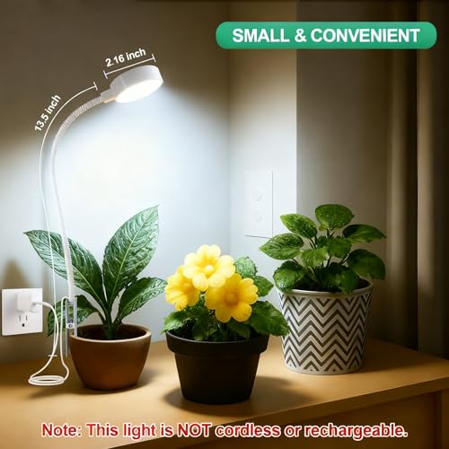Grow Light, Pot Clip LED Growing Lamp for Indoor Succulents Pot Mini Small Plants,6000K White Full Spectrum with 5-Level Dimmable, Auto Timer 4/8/12/18 Hrs