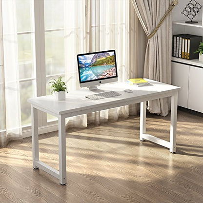 Tribesigns Computer Desk, 55 inch Large Office Desk Computer Table Study Writing Desk for Home Office, White + White Leg - color: White, size: 55*23.6 inch