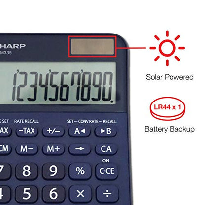 Sharp EL-M335 10-Digit Extra Large Desktop Calculator with Currency Conversion Functions, Tax, Percent and Backspace Keys, and a Large Angled LCD Display, Perfect for Home or Office Use | Extra Large Display, Currency Conversion Functions, Tax, Percent &