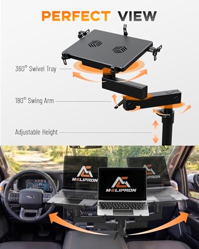Truck Laptop Mount for Cars, Vans, Vehicles, No-Drill Computer Stand with Adjustable Height, Full Motion Swivel, Heavy-Duty Laptop Holder for Mobile Work