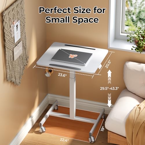 JOY worker 23.6" Small Mobile Standing Desk, 90° Tilt Rolling Laptop Desk - color: White