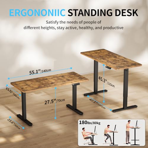 BIZUM Electric Standing Desk, 55" x 24" Height Adjustable Desk, Rustic Brown Sit to Stand Desk Memory Gaming Computer Workstation for Home Office - color: Rustic Brown, size: 55.1*23.6 Inch