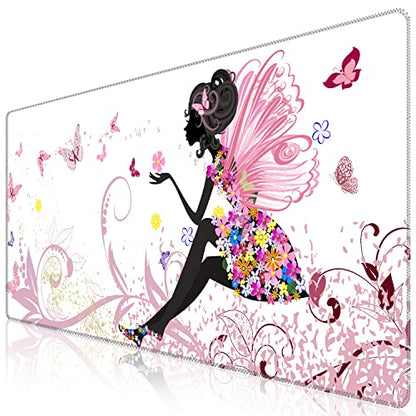 iCasso Extended Gaming Mouse Pad 35.4x15.7in,Game,Home,Butterfly Girl | Non-Slip Rubber Base Mousepad with Stitched Edges,Waterproof Keyboard Mouse Mat Desk Pad for Work Office - color: Butterfly Girl
