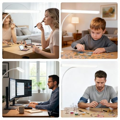 LED Desk Lamp with clamp, Remote Control Desk Lamp, 5 Color Modes & 10 Brightness Levels, 17'' Wide Light Bar, Eye Caring Gooseneck Desk Light, Adapter Included - color: White