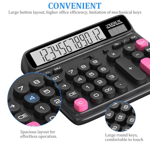 Desktop Calculator with Extra Large 5-Inch LCD Display, 12-Digit Two Way Power Solar & Battery Office Calculator with Big Buttons for Business, Accounting & Home Use(Black) - color: Black