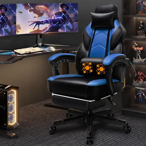 Shintenchi Gaming Chair,Video Game Chair with footrest and Massage Lumbar Support,Height Adjustable Game Chair with 360°Swivel Seat Ergonomic Computer Chair with Headrest for Office or Gaming(Blue) - color: Blue