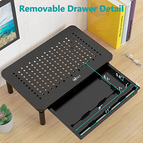 WALI Computer Monitor Stand with Storage, Desk Monitor Riser 3 Height Adjustable, Laptop Riser with Airflow Vents, Desk Organizer for Computer, Laptop, Printer, Notebook (STT003D-B), 1 Pack, Black | 3 Height Adjustable Laptop Monitor Riser with Airflow Ve