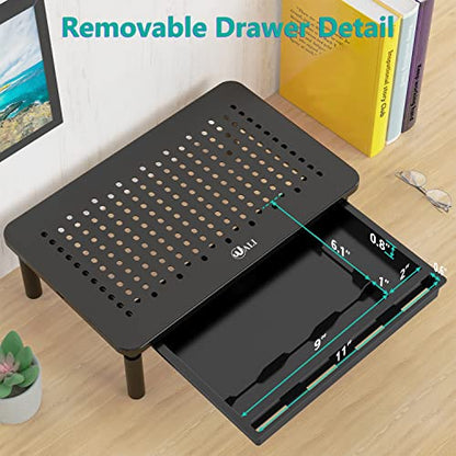 WALI Computer Monitor Stand with Storage, Desk Monitor Riser 3 Height Adjustable, Laptop Riser with Airflow Vents, Desk Organizer for Computer, Laptop, Printer, Notebook (STT003D-B), 1 Pack, Black | 3 Height Adjustable Laptop Monitor Riser with Airflow Ve