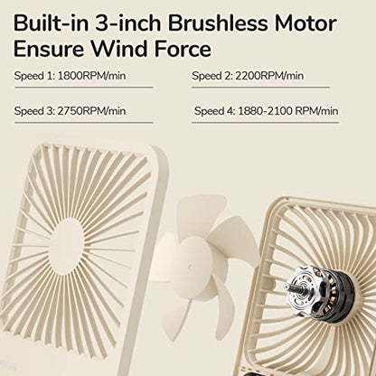 JISULIFE Small Desk Fan, 180° Foldable Portable Fan - color: Brown, size: 2000mAh