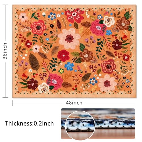 Office Chair Mat for Hardwood & Tile Floor,Boho Floral 36"x48" Computer Chair Mat for Rolling Chairs Carpet,Under Desk Non Slip Gaming Rug,Low-Pile Rubber Backing Large Protector Mat(Orange) - color: Orange, size: 36"*48"