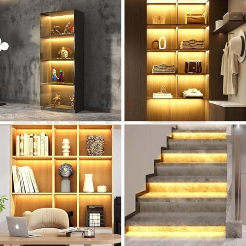 Premium LED Light Strips Kit: 6 x 12 Linkable Bars + Rocker Switch for Warm White Ambient Lighting in Cabinets, Closets, Shelf, Display Case, Showcase Lighting, 3000K Warm White | Ultra Slim Shelf Lighting for Kitchen Cupboard Showcase Display Case Counte