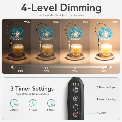 Luxury Crystal Candle Warmer Lamp, Timer, 4 Level Dimmer, Adjustable Height | Crystal Gemstone Shade, Flameless Wax Warmer for Jar Candles,Blue, Elegant Home Decor Gift for Mom & Women, Housewarming - color: Blue