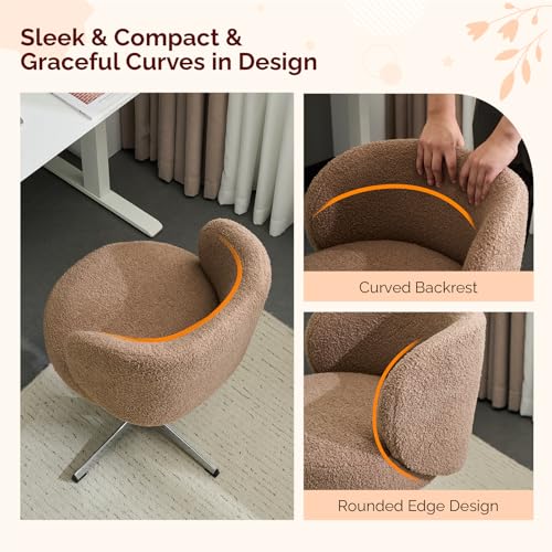VINGLI Cute Small Swivel Desk Chair Comfy no Wheels,Ergonomic Low-Back Lumbar Support Vanity Nail Tech Computer Task Stool Chair for Home Office,Height Adjustable,Teddy Fleece,Brown - color: Brown-teddy Fleece, style: No wheel
