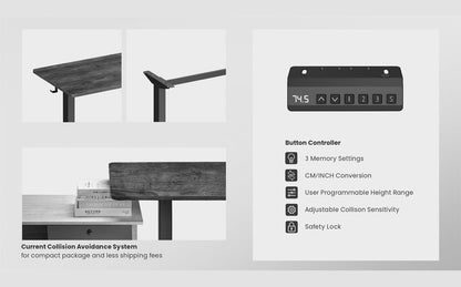 Duramex (TM) Single Motor 2 Segments Max. Height 1220MM Electric Sit Stand Desk Frame with 120cm x 60cm / 47" x 23.6" 2 Pieces Black Table Top with Memory Controller