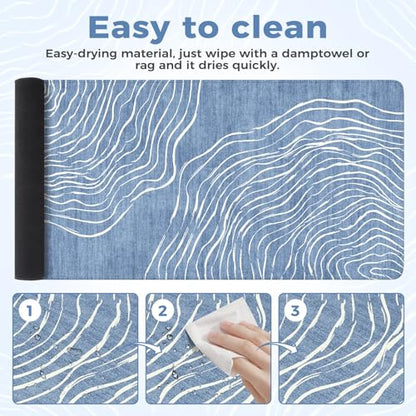 iCasso Desk Cover Mat, Extended Long Mouse Pad for Laptop,Blue - color: Wave-Blue