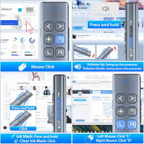 Presentation Clicker with Air Mouse, RF 2.4GHz PowerPoint Clicker for PPT
