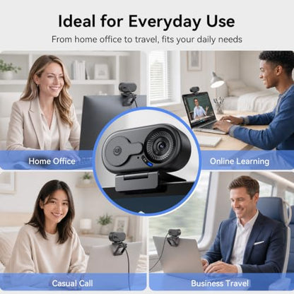 EMEET C100 2K Webcam for PC with Rotating Privacy Cover, Mic & Metal Clip | Computer Camera for Home Office, Meetings, Learning, Streaming, External Webcam for Desktop, Laptop, PC USB-A - style: Crisp 2K w/ Portable Metal Clip