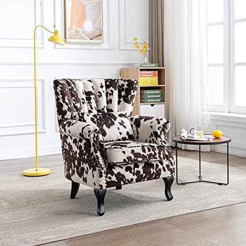 LZAREAL Accent Reading Arm Chairs Set of 2 for Living Room Bedroom, Midcentury Modern Comfy Corner Sofa Chair, Wingback Waiting Room Club Chair with Button Tufted Back &Lumbar Pillow, Fabric Cow - color: Fabric Cow, size: 2 Chairs
