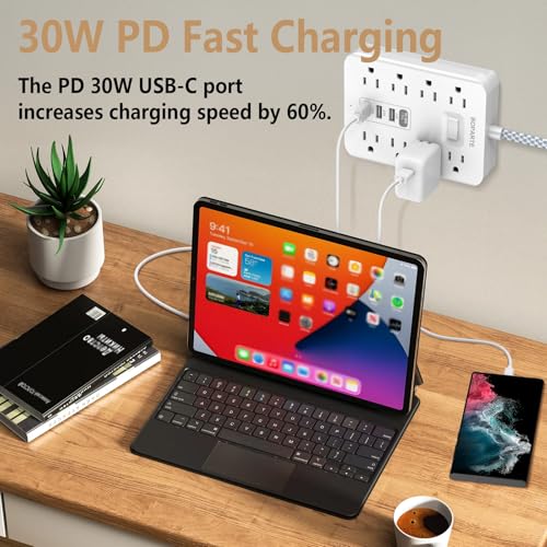 Surge Protector Power Strip 10 Ft, USB C Power Strip (PD 30W)
