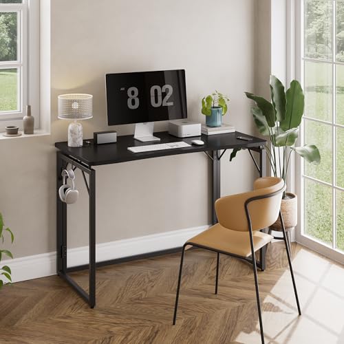 JOYMOOP 47.2" Black Folding Desk, No Assembly, Wooden Top, Large Size - color: Black, size: 47.2" Width