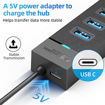 7 Ports USB Hub 3.0, SAN ZANG MASTER USB 3.0 Hub, 5Gbps HighSpeed Data USB Extender for Laptop, USB Flash Drive, Mobile HDD, Printer, Camera, Keyboard, Mouse, Windows/XPS (1.6FT)（50cm） - size: 1.6FT