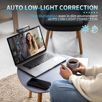 1080P Webcam with Microphone, USB Computer Camera for PC Full HD Web Cam for Desktop Computer Auto Light Adjustment Streaming Camera Plug and Play Noise Cancelling Webcam for Windows & Mac