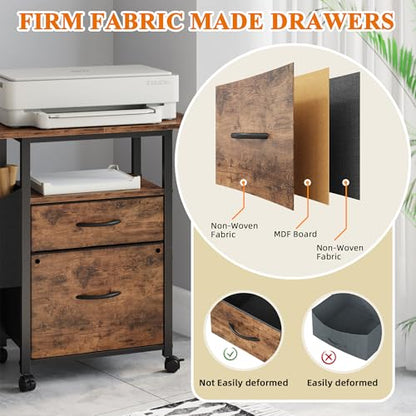 GYIIYUO 2 Drawer File Cabinet 24''W, Mobile Filing Cabinet, Printer Stand - color: Light Brown