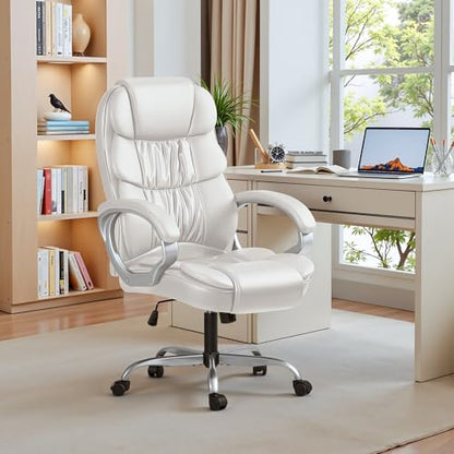 Homall Office Chair High Back Computer Desk Chair, PU Leather Adjustable Height Modern Executive Swivel Task with Padded Armrests and Lumbar Support (White) - color: White