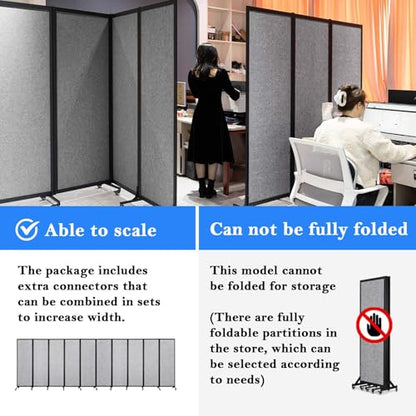 Room Partition 2.0 Upgrade Version,8'2"L* 6'7"H,4 Panel,Light Grey - color: Light Grey, size: 4
