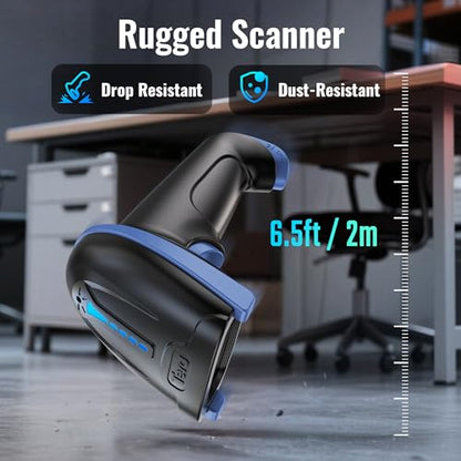 Tera Barcode Scanner with Battery Indicator: 2D Wireless, D5100, Blue | USB Wired, 2.4G Wireless, 2200mAh Battery, 1D 2D QR Scanning, IP54 Protection, Retail Checkout Warehouse School PC Phone - color: 2D Blue
