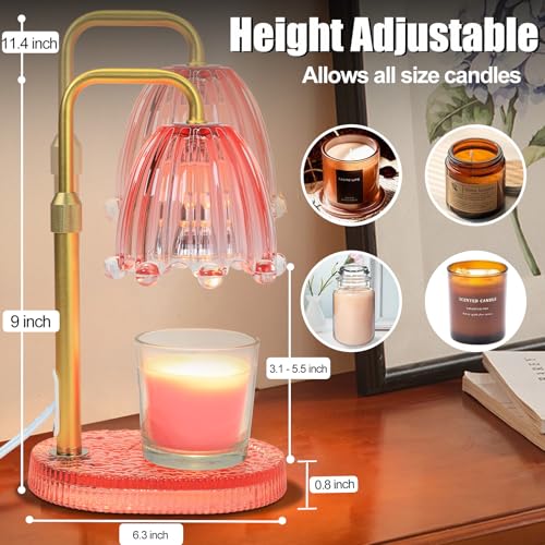 Candle Warmer Lamp with Timer,Birthday Gifts for Women| Dimmable and Height Adjustable Candle Wax Melts Warmer for Scented Jar Candles, Home Fragrance Decor, Christmas and Housewarming Gifts - color: Flower-Pink