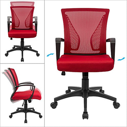 Furmax Office Chair Ergonomic Computer Desk Mesh Chair Mid Back Swivel Lumbar Support with Armrest (1, Red) - color: Red