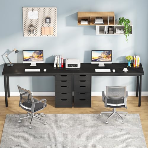 Tribesigns Computer Desk with 5 Drawers, 47 inches Rustic Brown Home Office Desk with Storage, Modern Simple Laptop Desk Study Writing Table for Small Spaces (1, Black) - color: Black